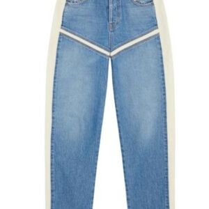 Calvin Klein Blue and Cream Straight Leg Jeans with Chevron Design